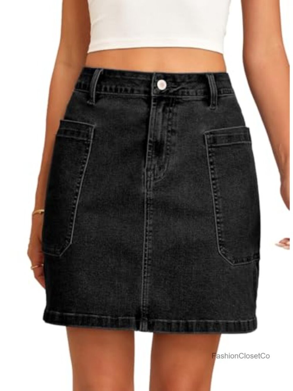High Waisted Stretchy Denim Straight Cargo Pocket Skirt